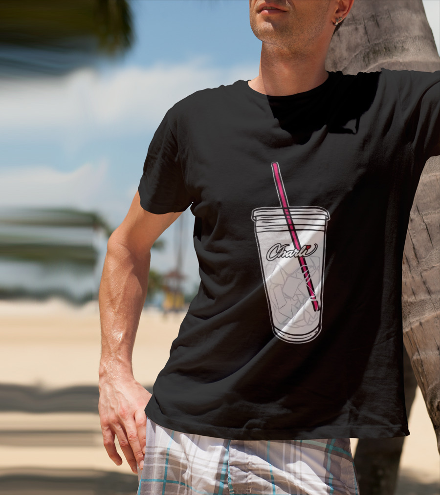 Charli Iced Coffee Cup Pink Straw Sketch T-Shirt