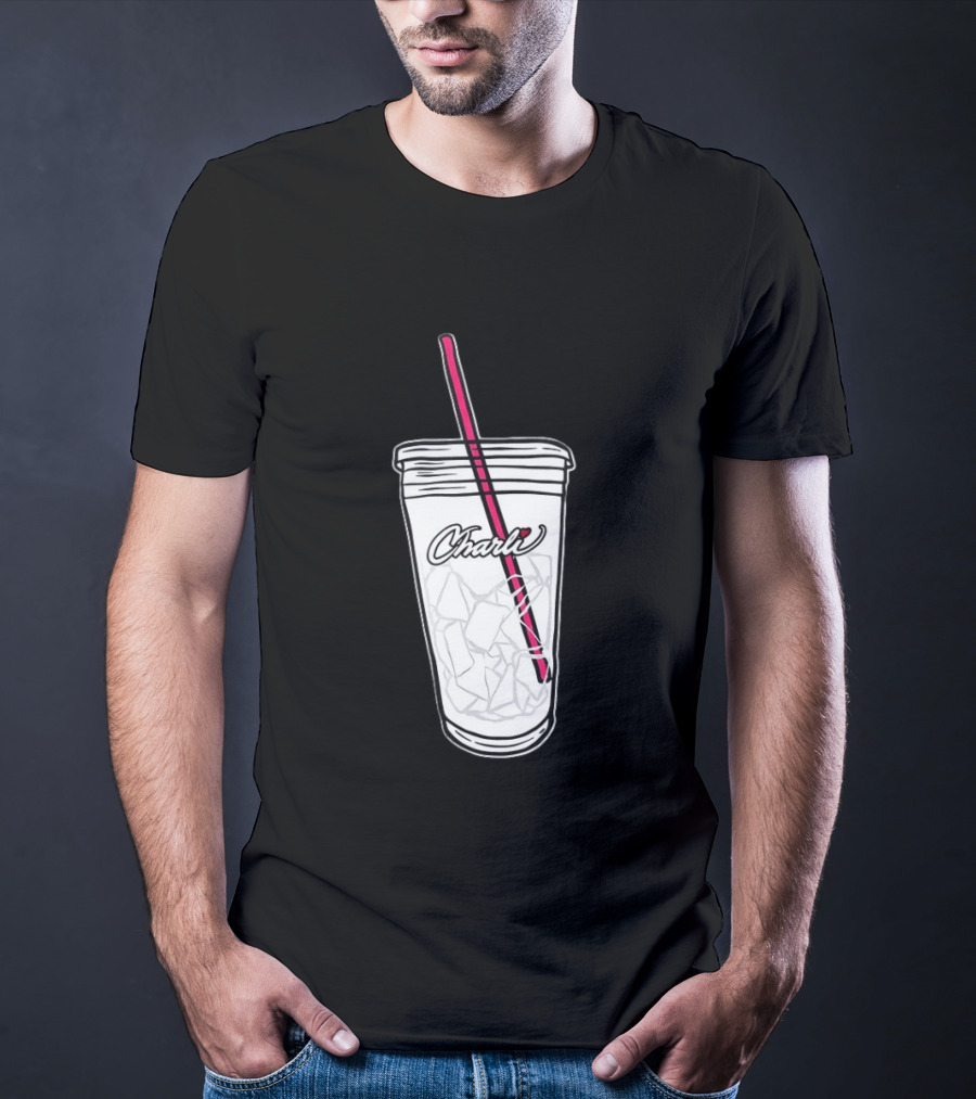 Charli Iced Coffee Cup Pink Straw Sketch T-Shirt