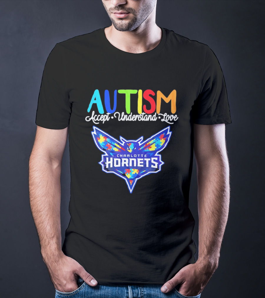 Charlotte Hornets Autism Accept Understand Love Awareness Support Puzzle Wings T-Shirt