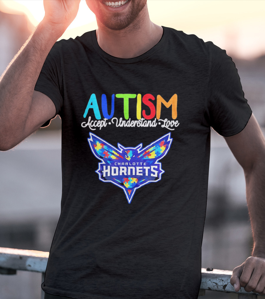 Charlotte Hornets Autism Accept Understand Love Awareness Support Puzzle Wings T-Shirt