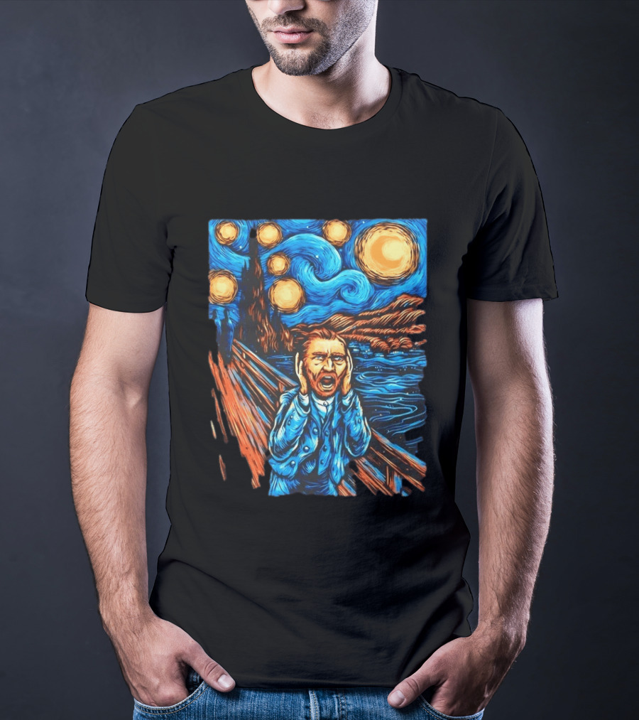 Vincent Van Gogh Starry Night Meets Edvard Munch The Scream Fusion T-Shirt