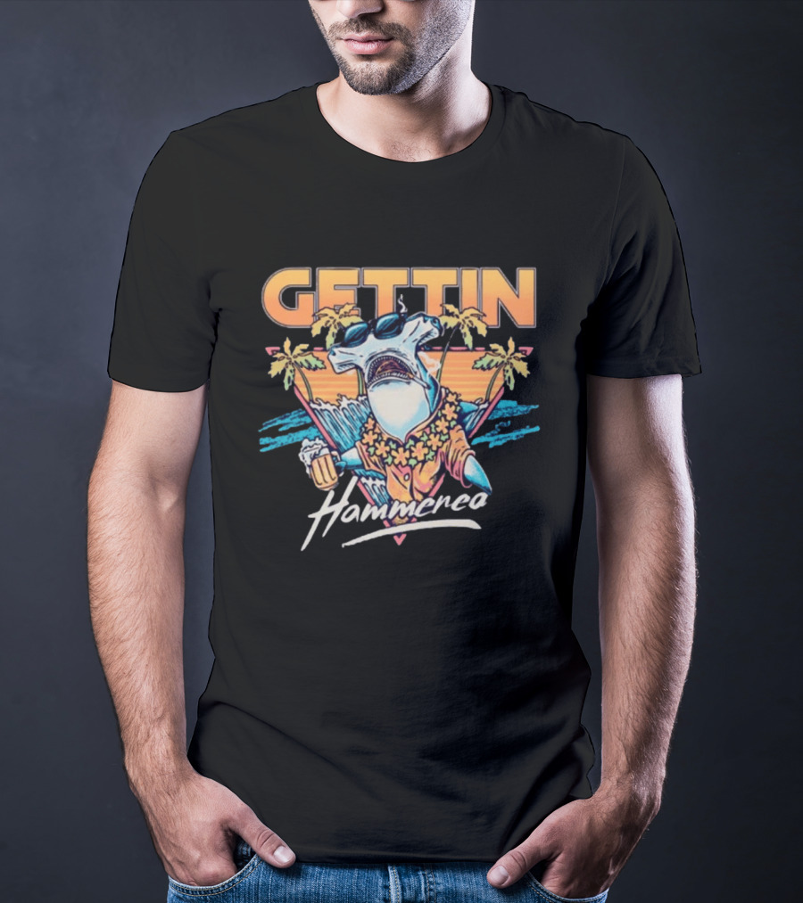 Gettin Hammered Shark Tropical Sunset Vibes T-Shirt