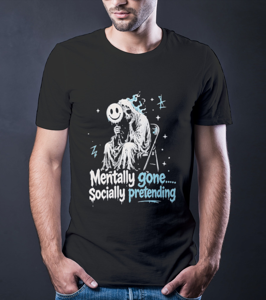 Mentally Gone Socially Pretending Goth Skull On Chair T-Shirt