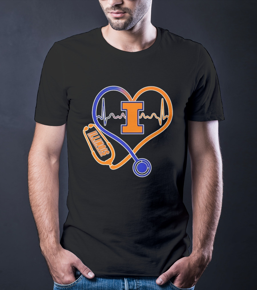 Illinois Fighting Illini Heartbeat I Nurse Stethoscope Love T-Shirt