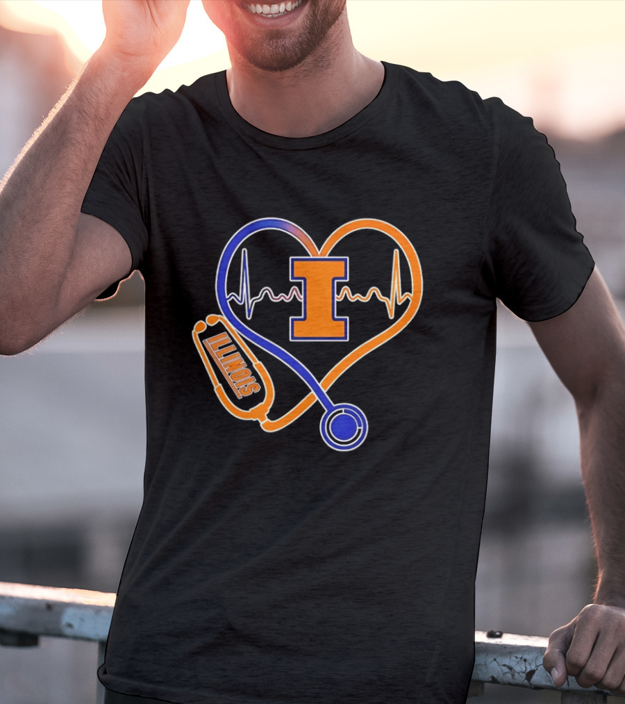 Illinois Fighting Illini Heartbeat I Nurse Stethoscope Love T-Shirt