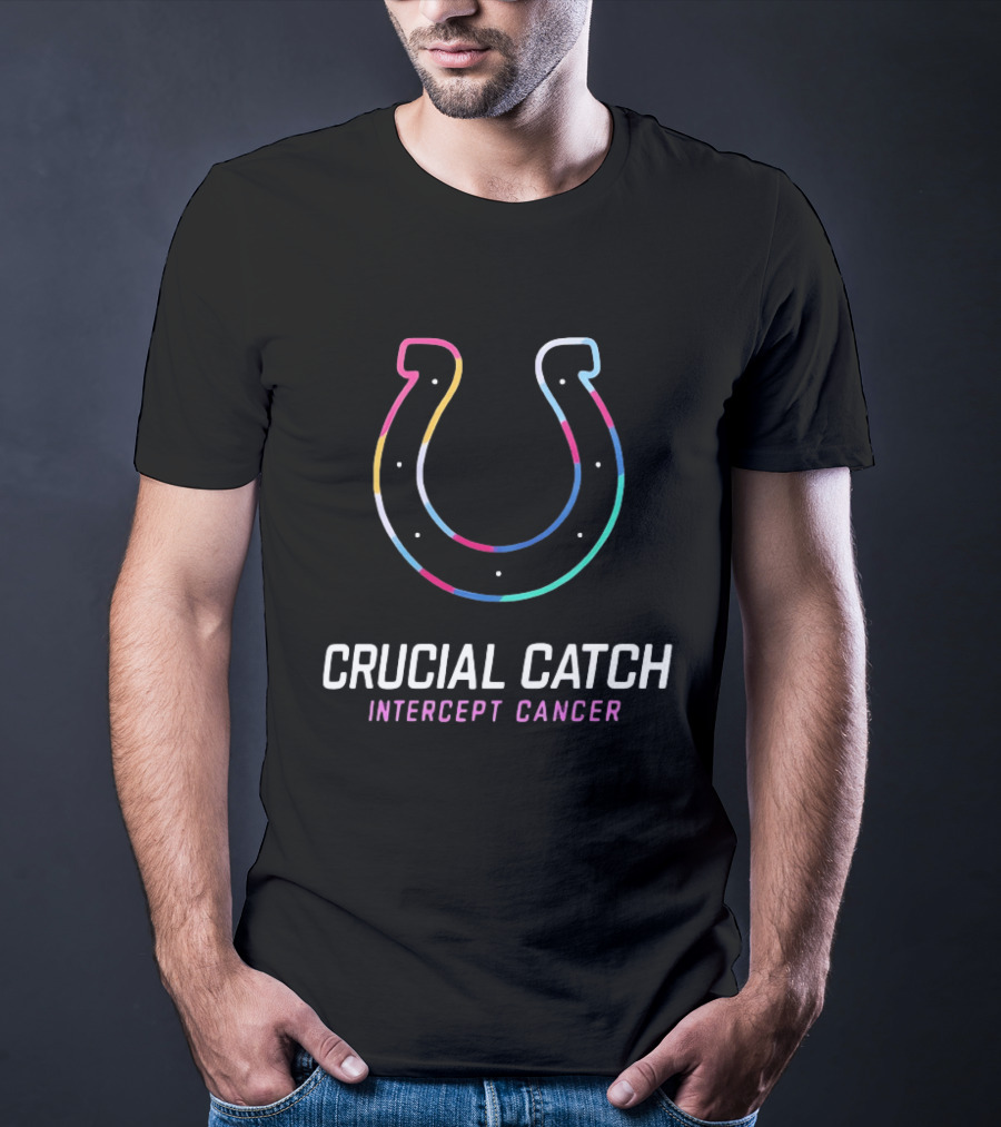 Indianapolis Colts Crucial Catch Intercept Cancer Neon Horseshoe T-Shirt