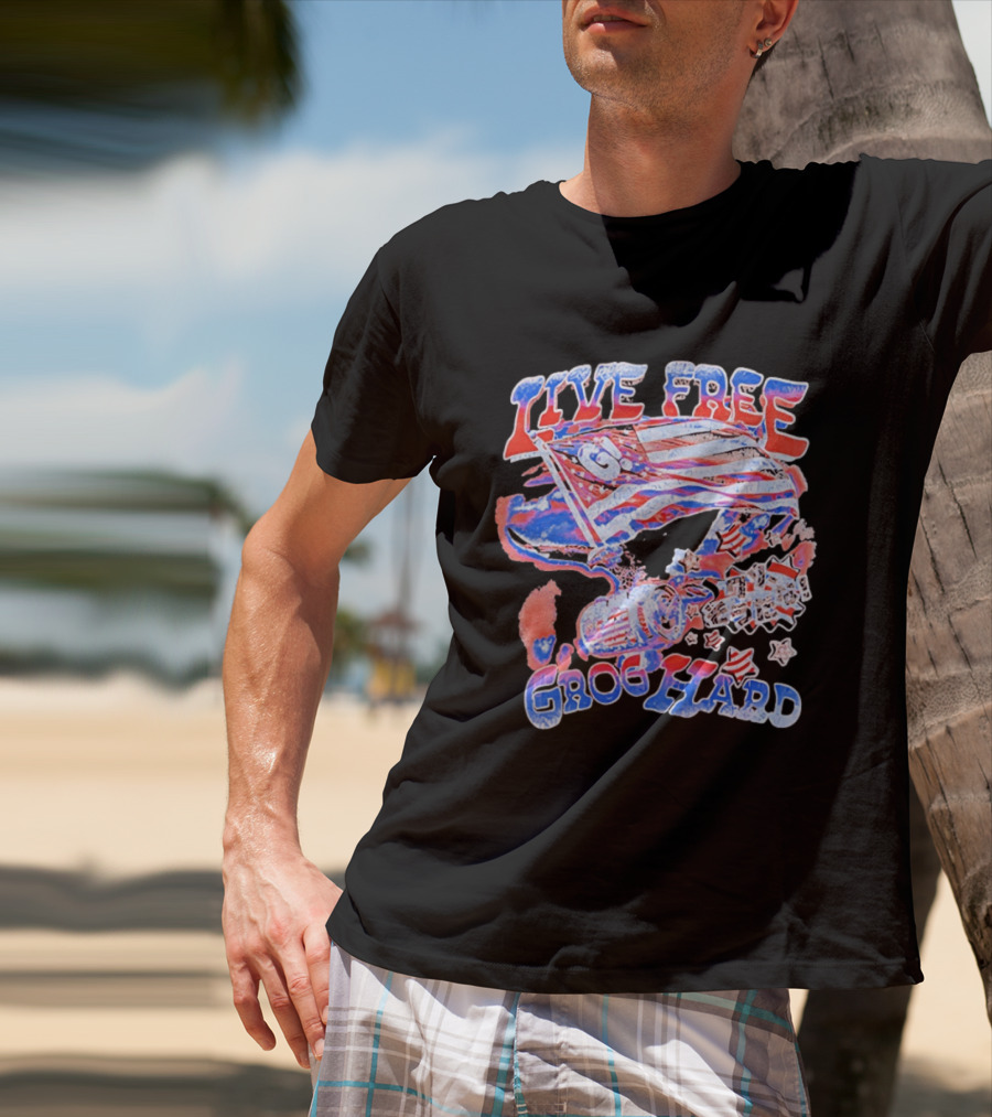 Live Free Grog Hard 2026 Grog Tour American Flag Crocodile And Beer Barrel T-Shirt