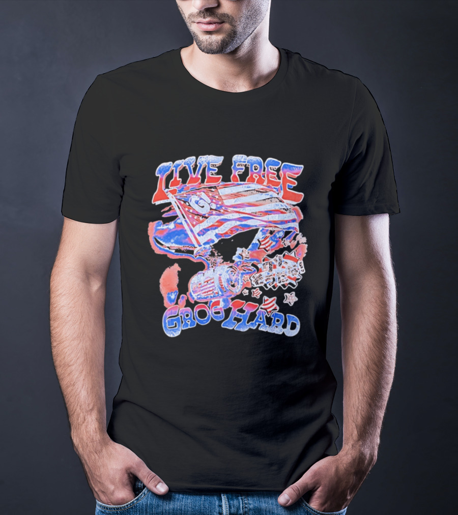 Live Free Grog Hard 2026 Grog Tour American Flag Crocodile And Beer Barrel T-Shirt