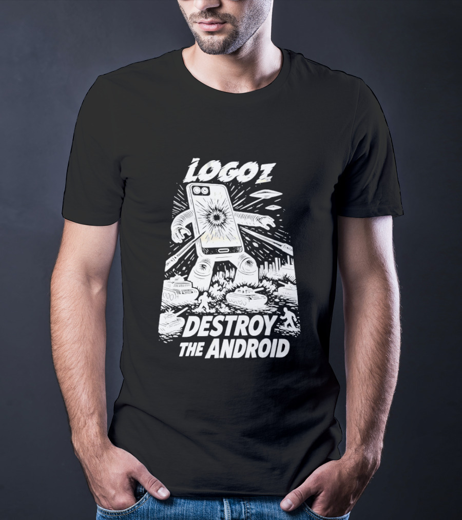 Logoz Destroy The Android Retro Style Comic T-Shirt