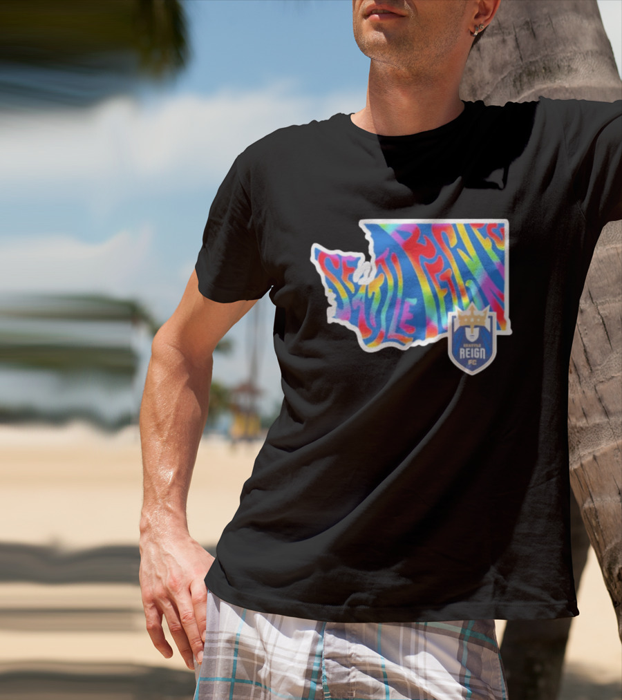 Seattle Reign FC Groovy Pride State Washington Map Rainbow T-Shirt