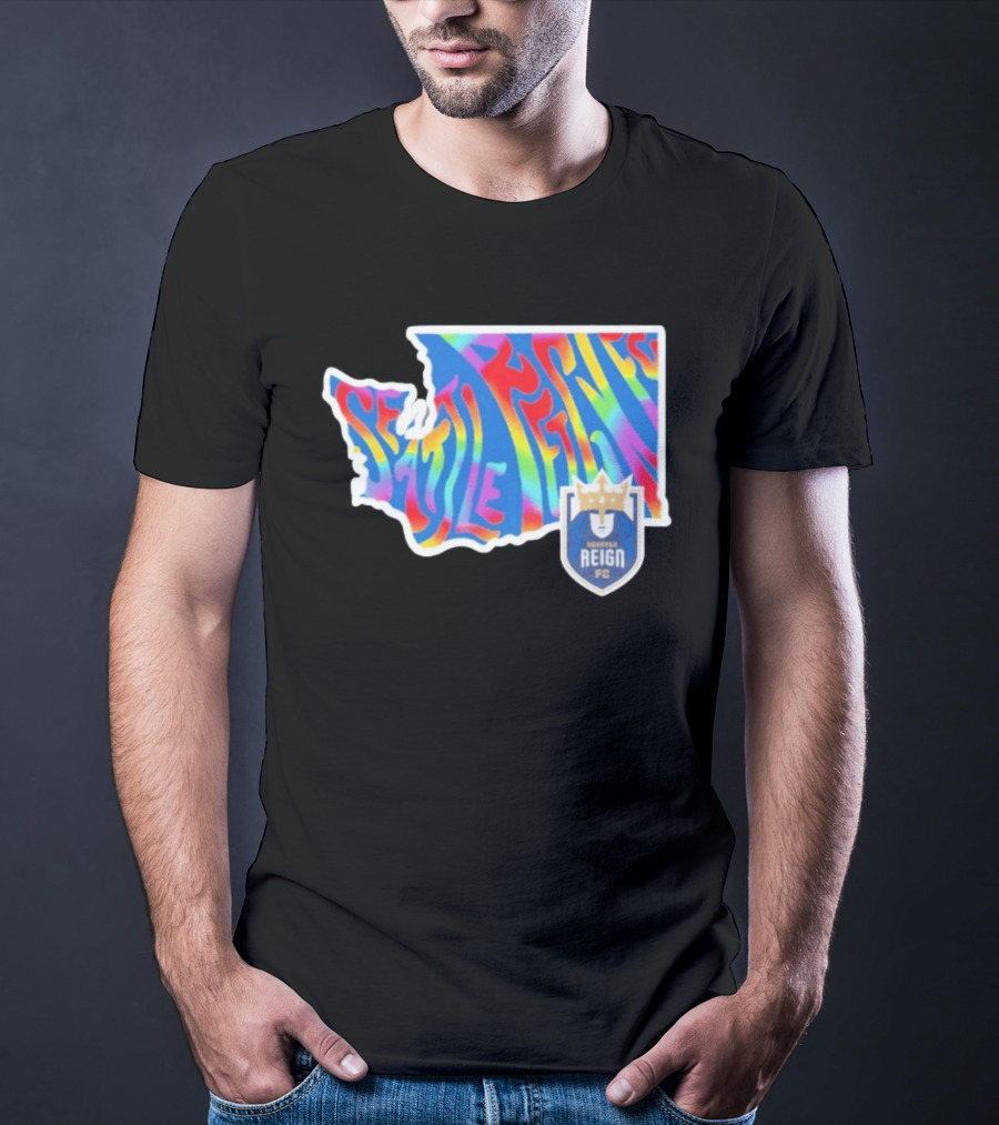 Seattle Reign FC Groovy Pride State Washington Map Rainbow T-Shirt