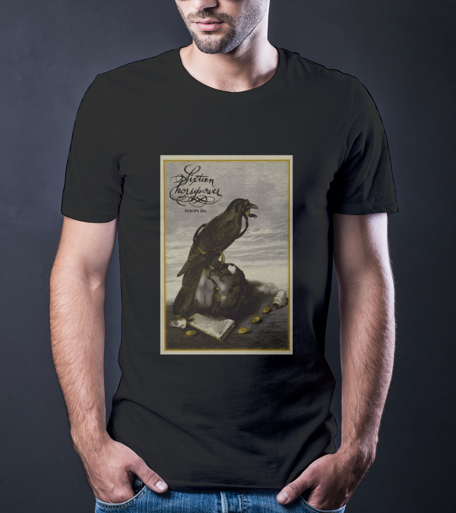 Sixteen Horsepower Europe 2026 Tour Art With Raven And Script T-Shirt