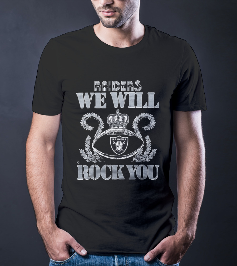 Las Vegas Raiders We Will Rock You 2026 Football Crown Silver T-Shirt