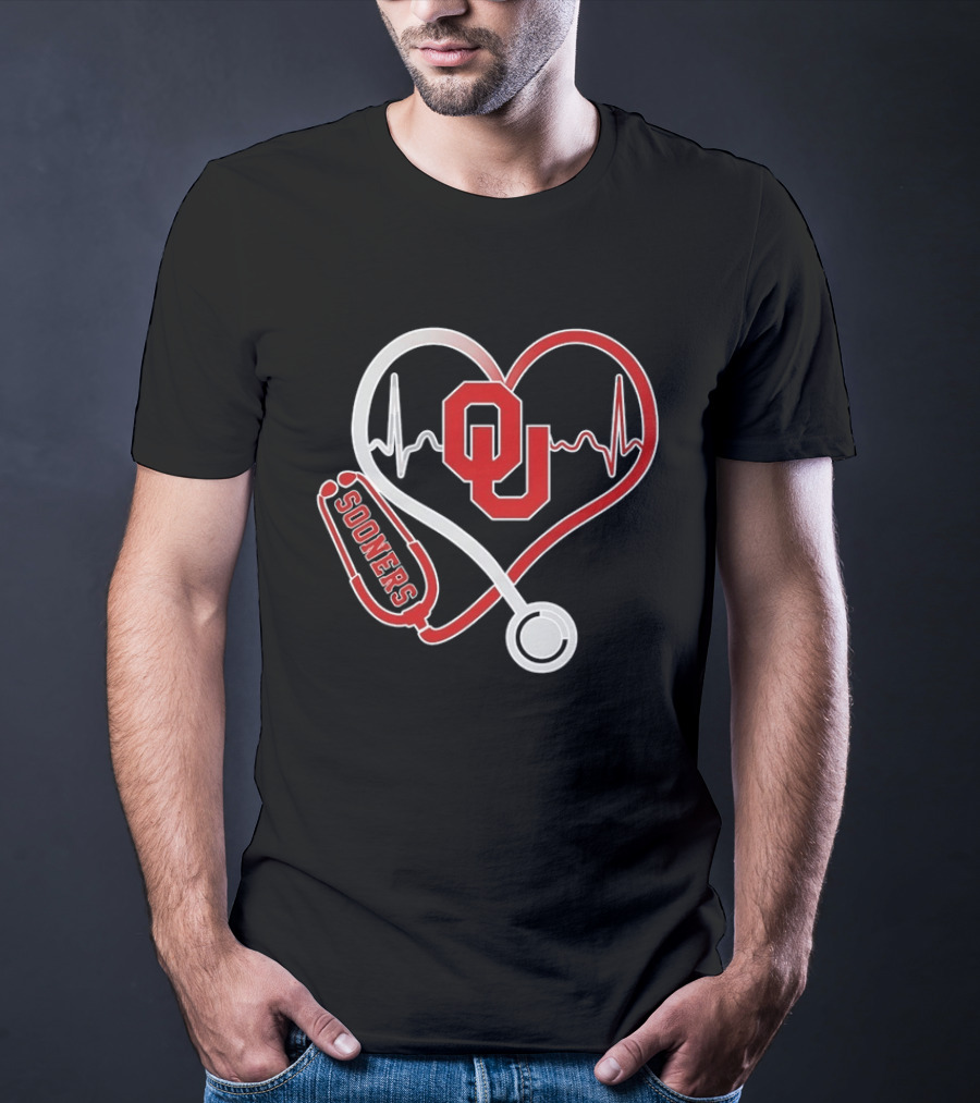 Oklahoma Sooners Heartbeat Nurse Love Stethoscope T-Shirt