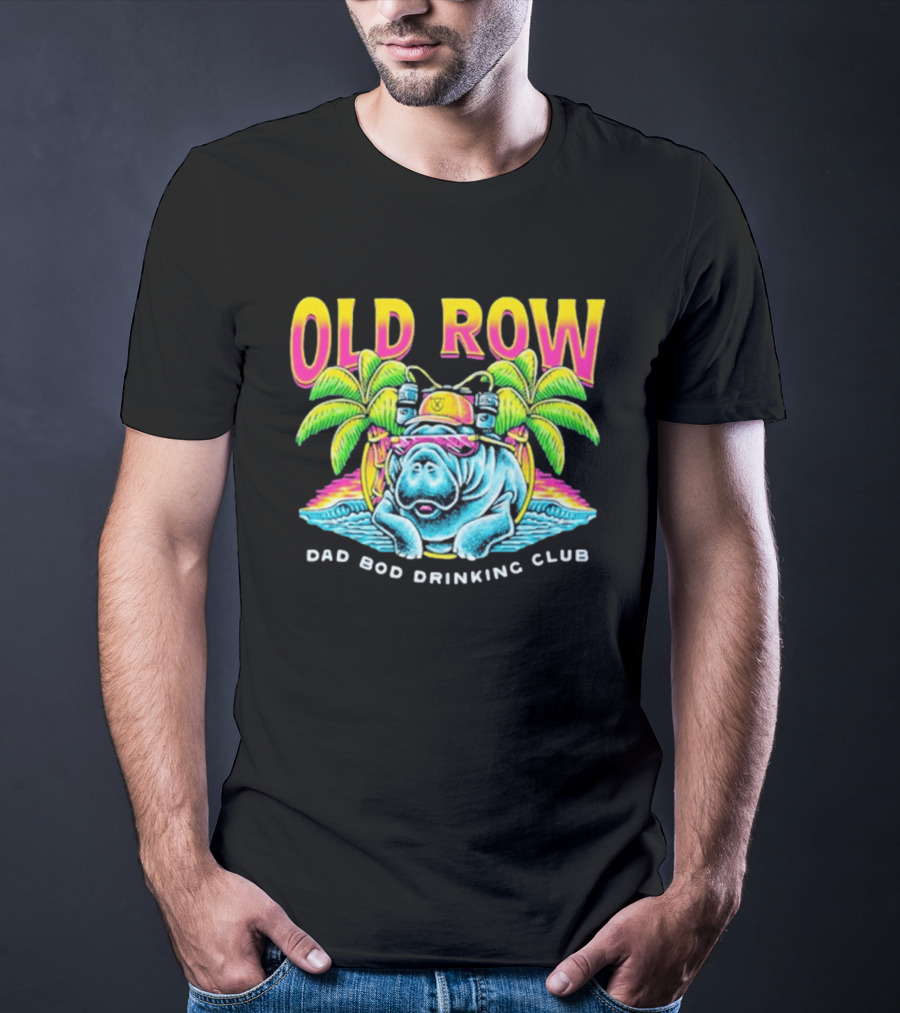 Old Row Dad Bod Drinking Club Manatee Tropical Palm Tree T-Shirt