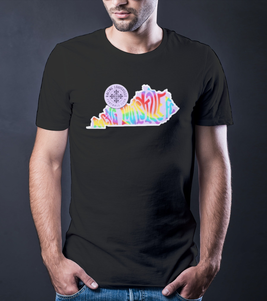 Racing Louisville FC Pride Kentucky State Map Groovy T-Shirt
