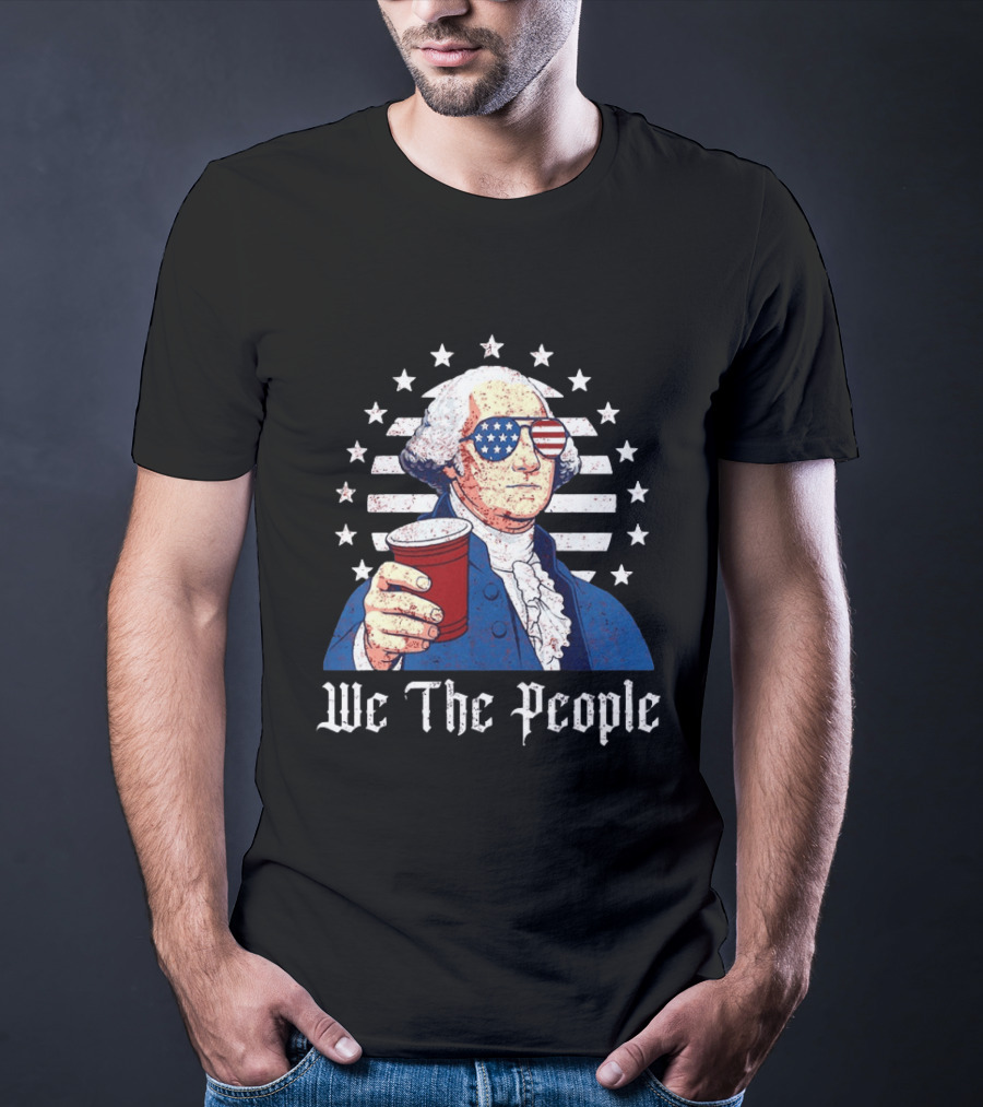 We The People George Washington Patriotic American Flag Sunglasses T-Shirt