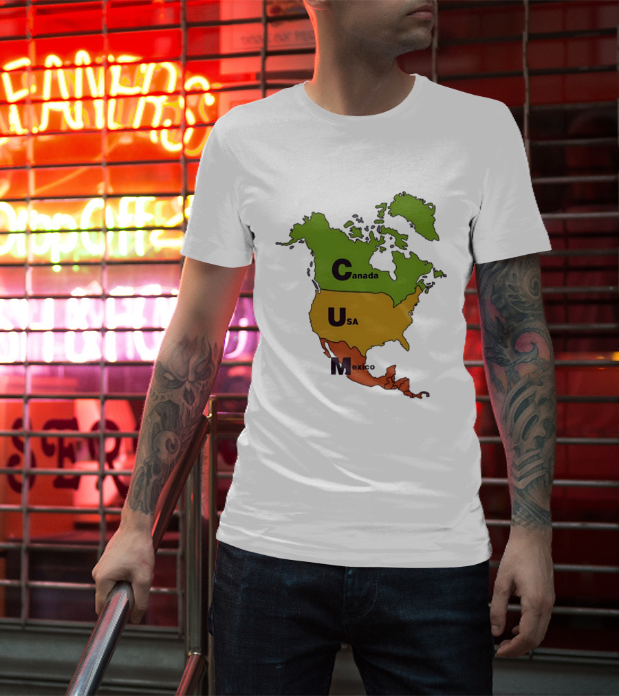 Canada USA Mexico Map CUM Bold Letters T-Shirt