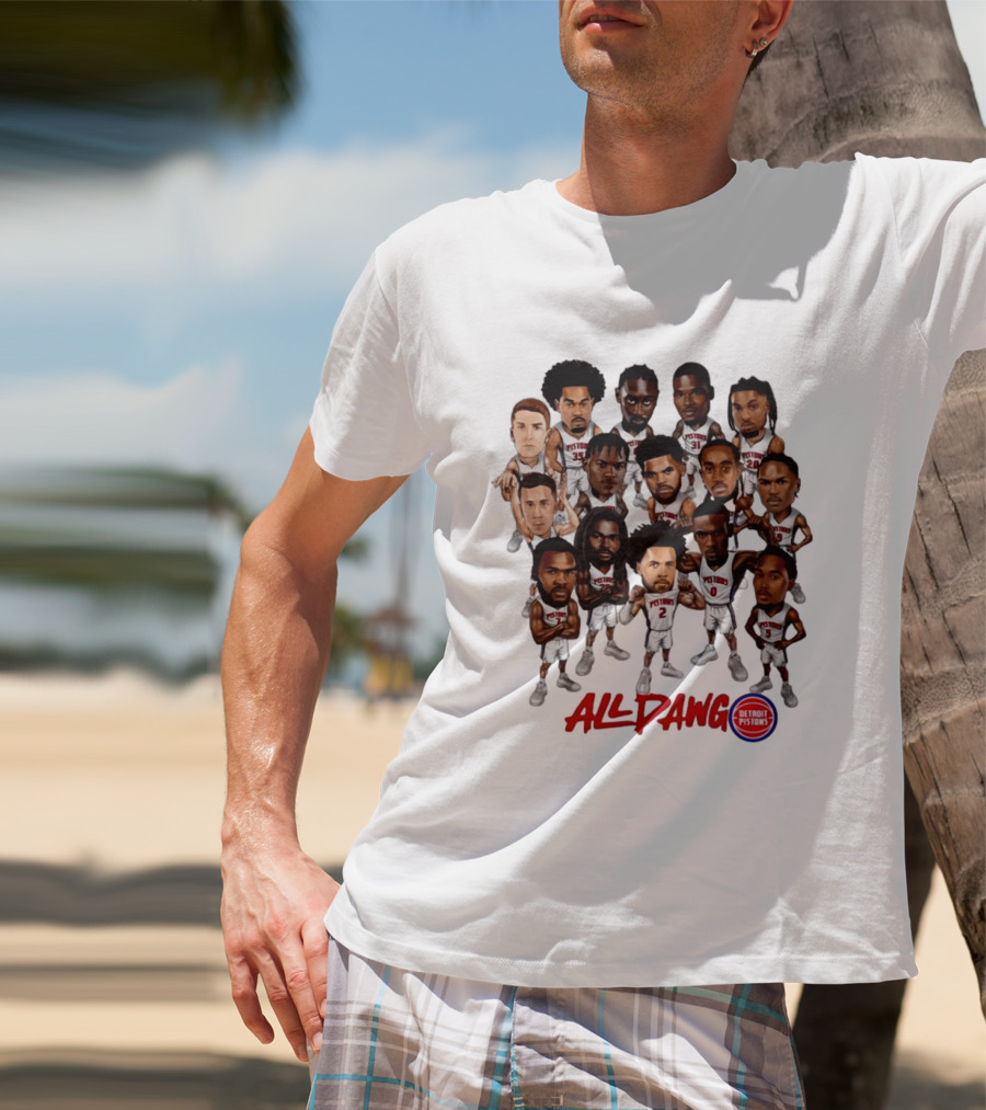 Detroit Pistons All Dawg Team Caricature Players T-Shirt