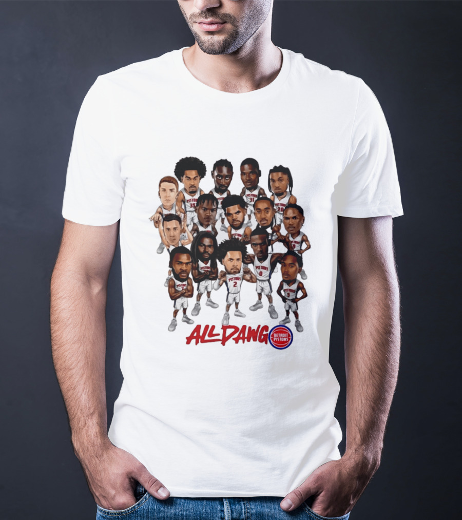 Detroit Pistons All Dawg Team Caricature Players T-Shirt