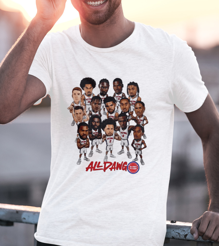 Detroit Pistons All Dawg Team Caricature Players T-Shirt