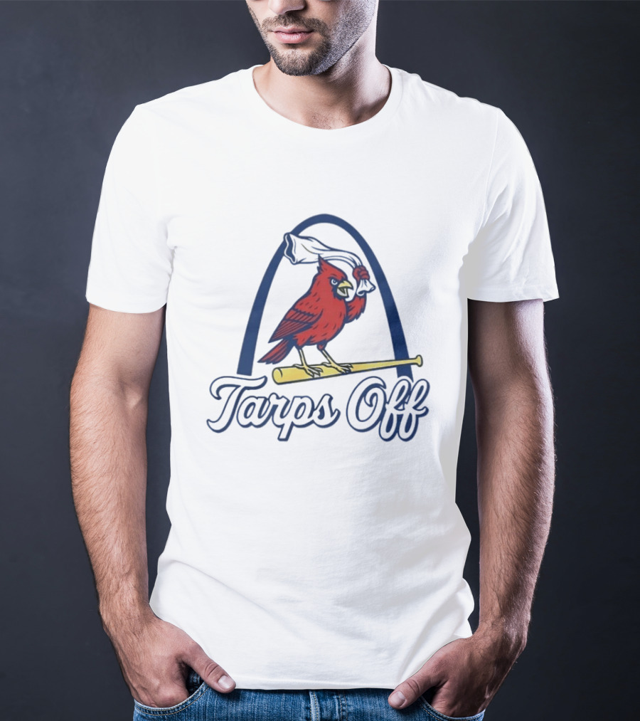 St. Louis Cardinals Tarps Off Bird Logo Arch Baseball T-Shirt