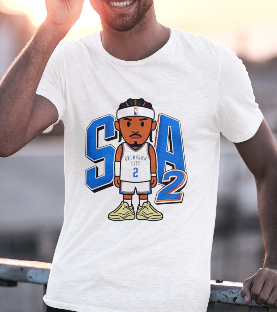 Shai Gilgeous Alexander Oklahoma City 2 Blue SA Caricature T-Shirt