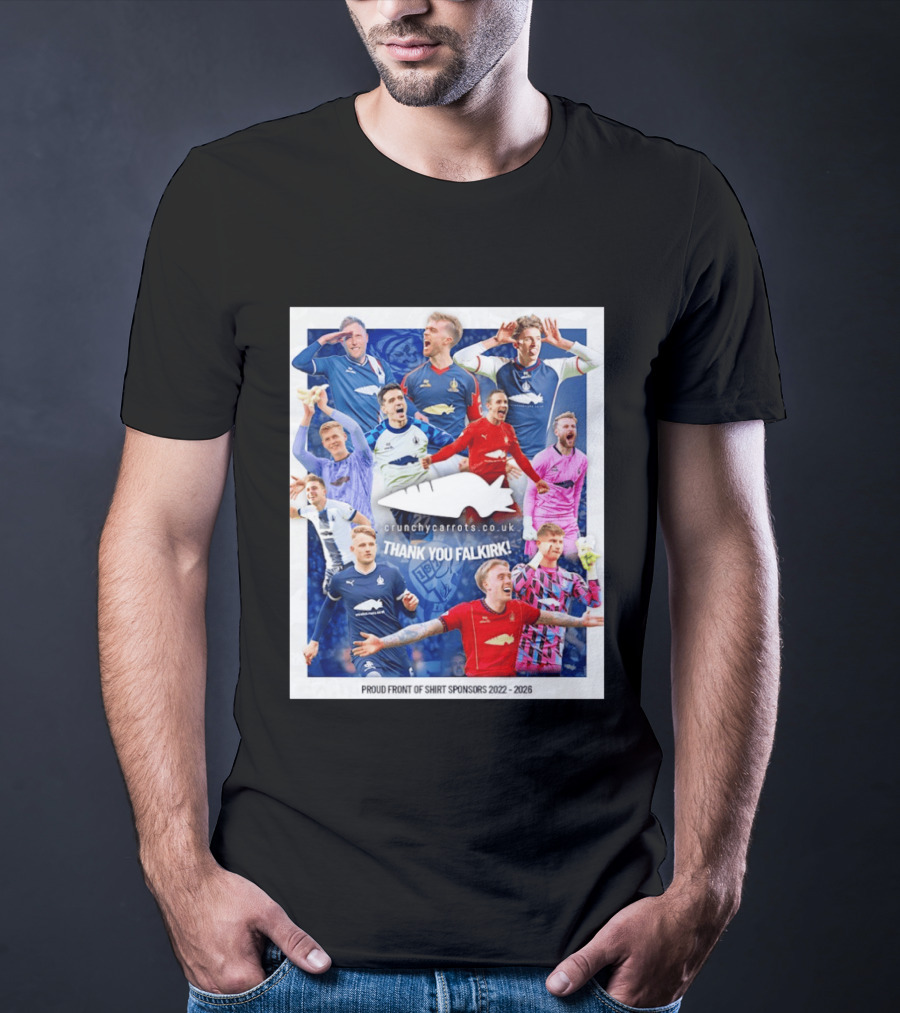 Crunchycarrots.co.uk Thank You Falkirk FC Proud Front Of Sponsors 2022 2026 T-Shirt