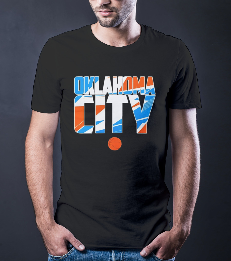 Oklahoma City Basketball Pride Colorful Lettering With Orange Basketball T-Shirt