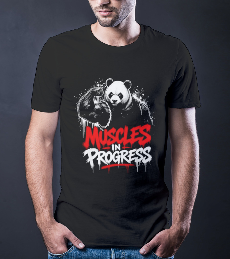Panda Muscles In Progress Gym Workout Motivation T-Shirt