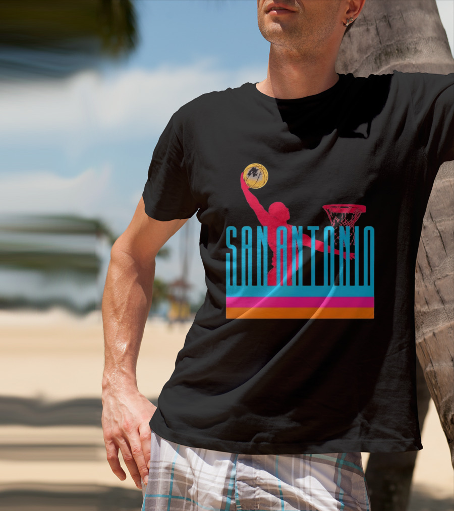 San Antonio Basketball Dunking Pink T-Shirt