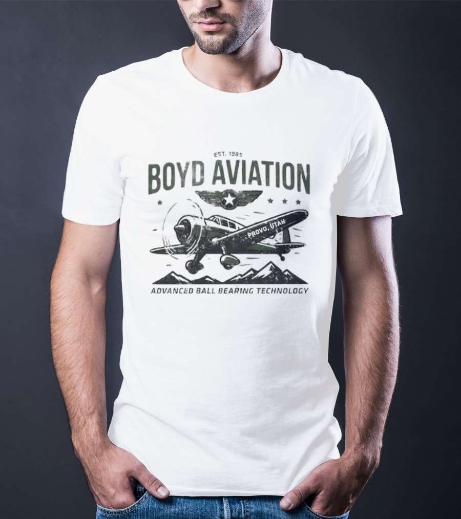Boyd Aviation Advanced Ball Bearing Technology See The Stars Airplane And Mountain Scene T-Shirt