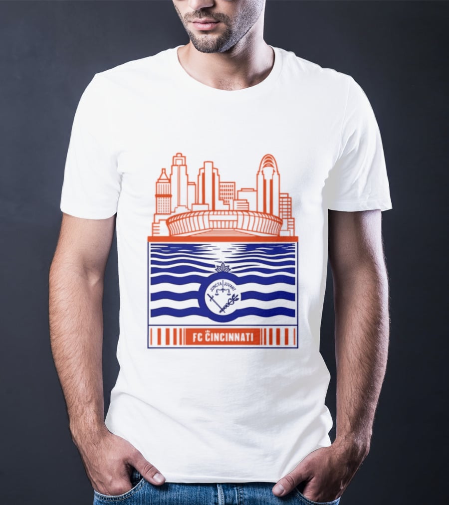 FC Cincinnati Stadium Skyline With River Flag T-Shirt