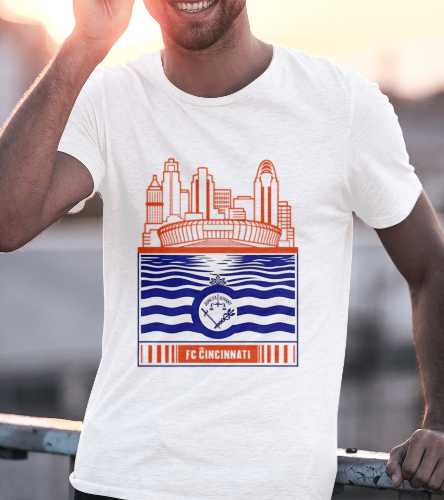 FC Cincinnati Stadium Skyline With River Flag T-Shirt