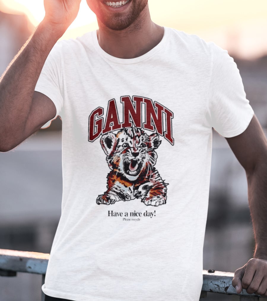 Ganni Have A Nice Day Please Recycle Tiger T-Shirt