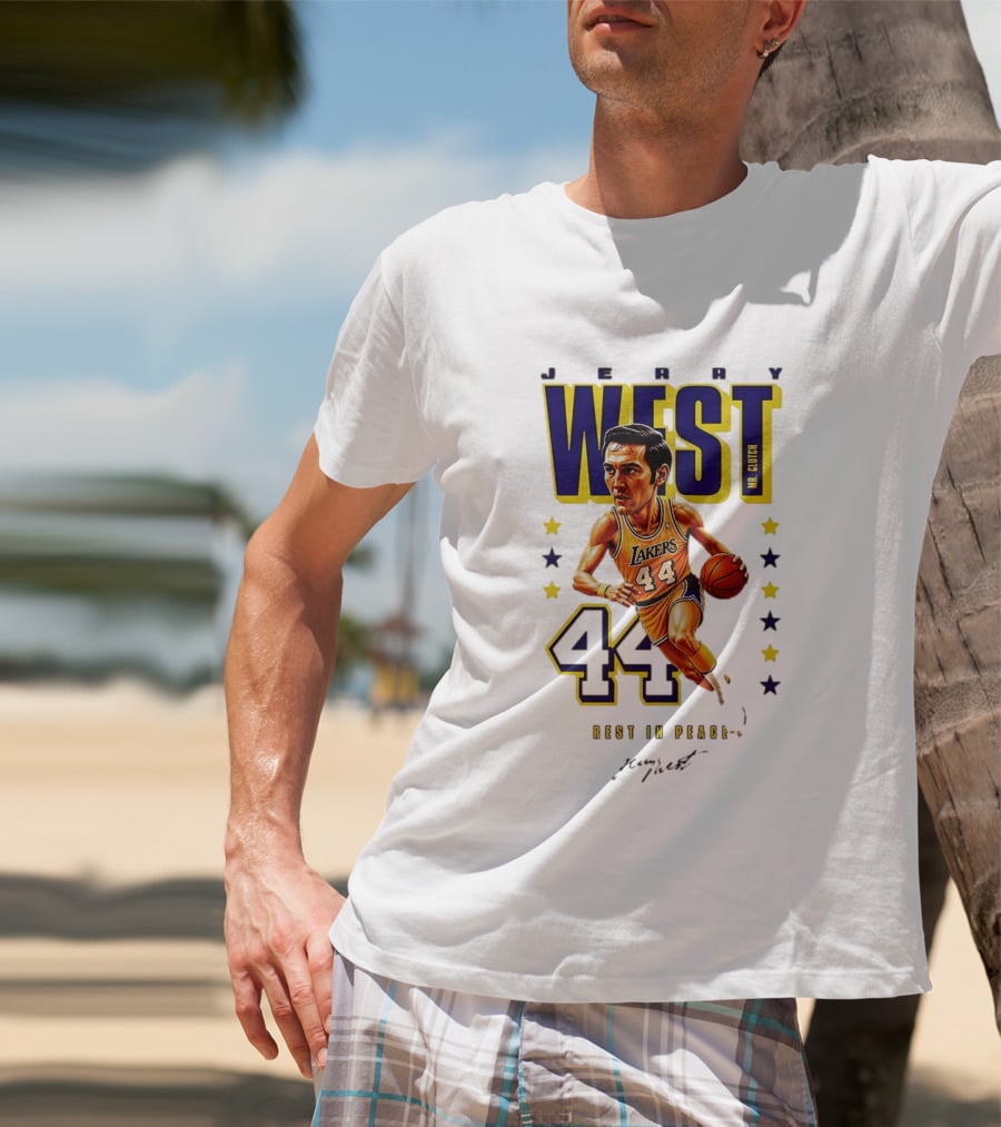 Jerry West Mr. Clutch Lakers Legend 44 Rest In Peace Caricature T-Shirt