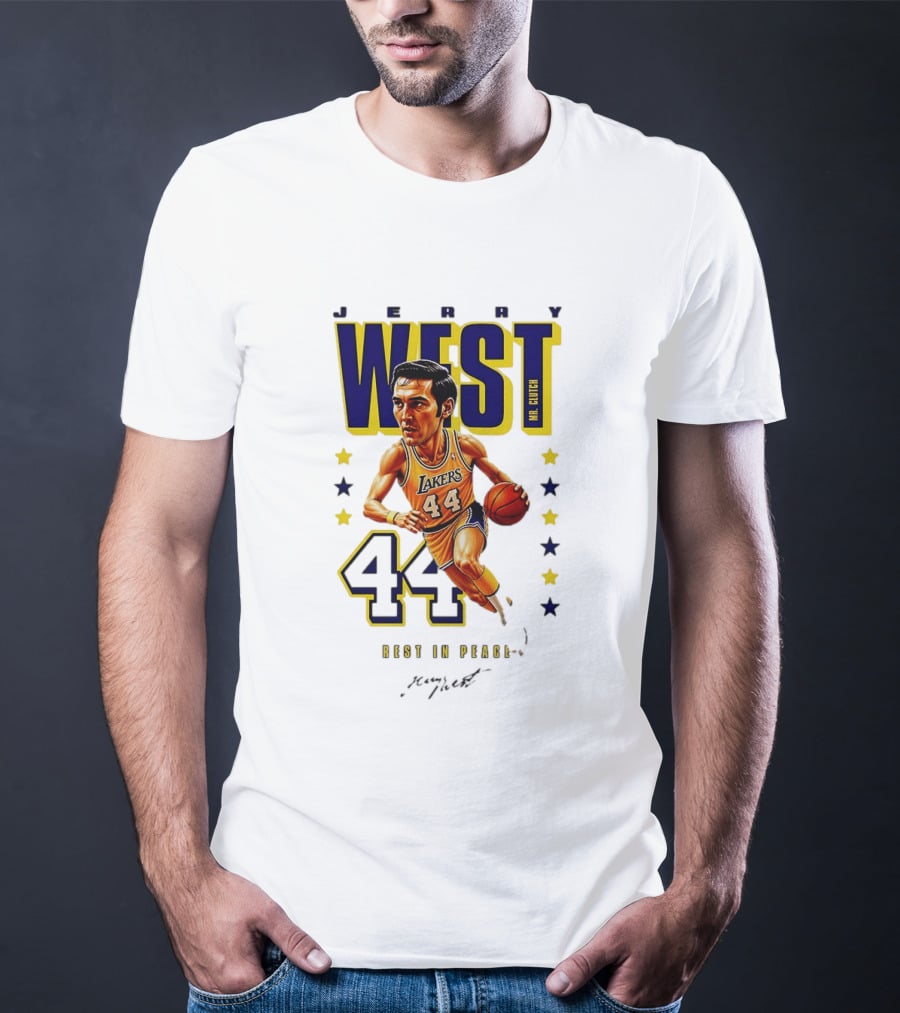 Jerry West Mr. Clutch Lakers Legend 44 Rest In Peace Caricature T-Shirt
