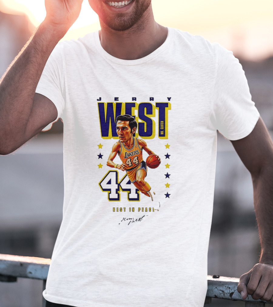 Jerry West Mr. Clutch Lakers Legend 44 Rest In Peace Caricature T-Shirt