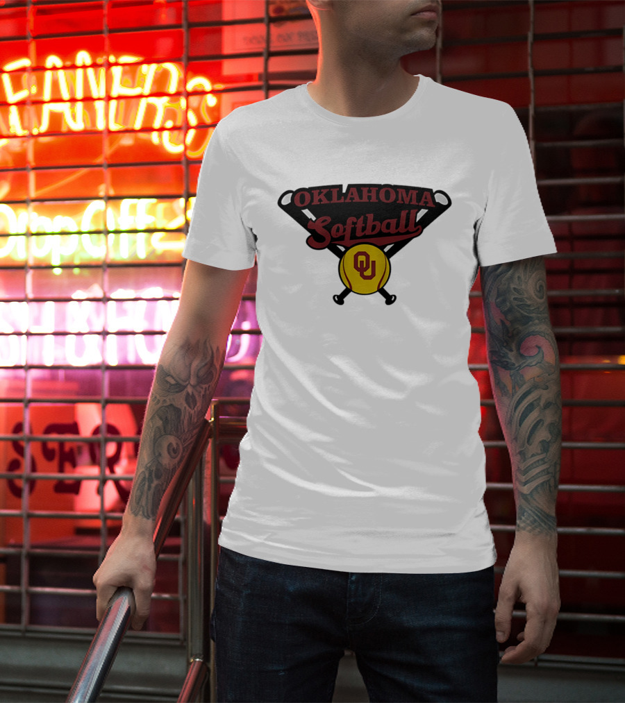 Oklahoma Softball OU Crossed Bats Yellow Ball T-Shirt