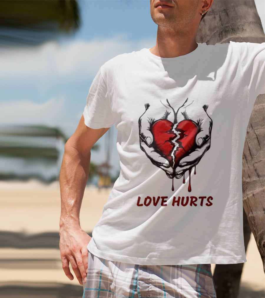 Love Hurts Bleeding Broken Heart Emotional Expression T-Shirt