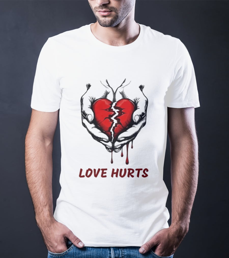 Love Hurts Bleeding Broken Heart Emotional Expression T-Shirt