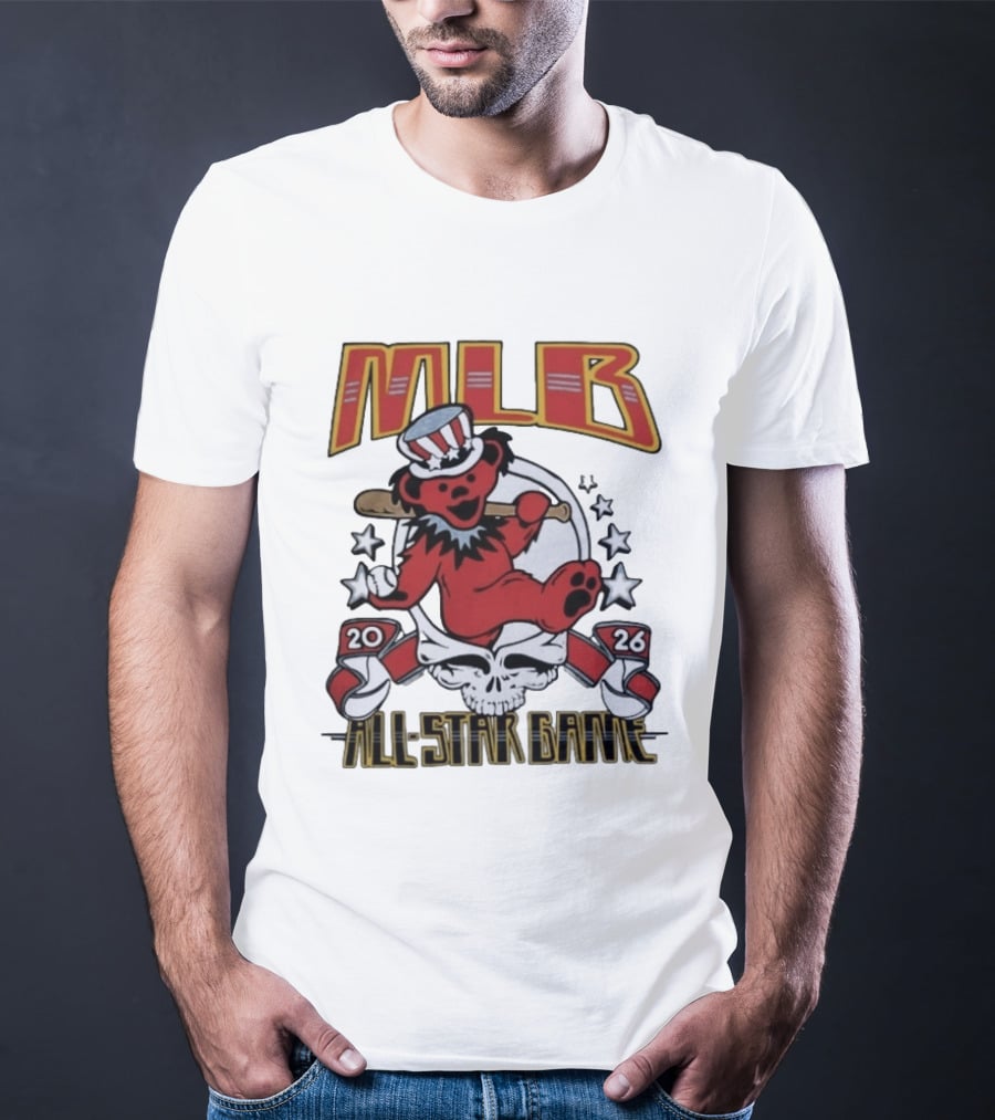 MLB 2026 All Star Game Grateful Dead Bear With Bat Patriotic Hat T-Shirt