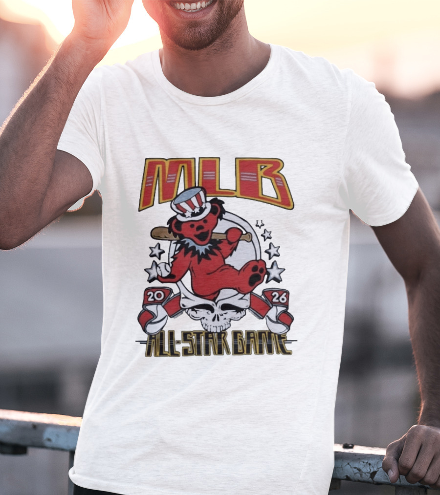 MLB 2026 All Star Game Grateful Dead Bear With Bat Patriotic Hat T-Shirt