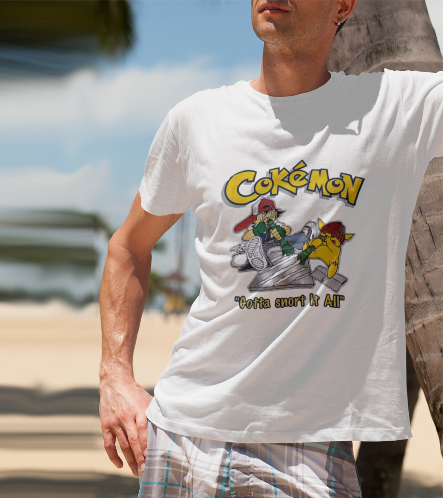 Cokemon Gotta Snort It All Pikachu T-Shirt