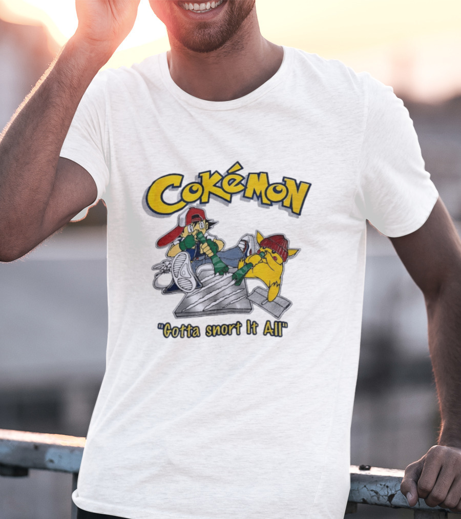 Cokemon Gotta Snort It All Pikachu T-Shirt