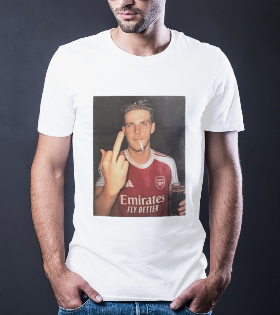 Emirates Fly Better Arsenal Middle Finger Smoking Soccer Player T-Shirt