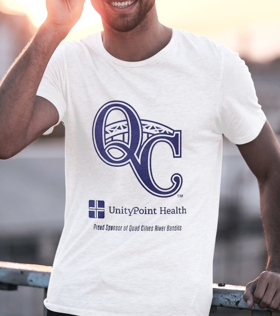 QC River Bandits UnityPoint Health Proud Sponsor Quad Cities Bridge T-Shirt