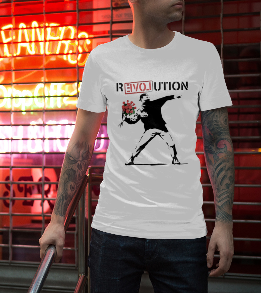 Revolution With Love Letter Throwing Roses Graffiti T-Shirt