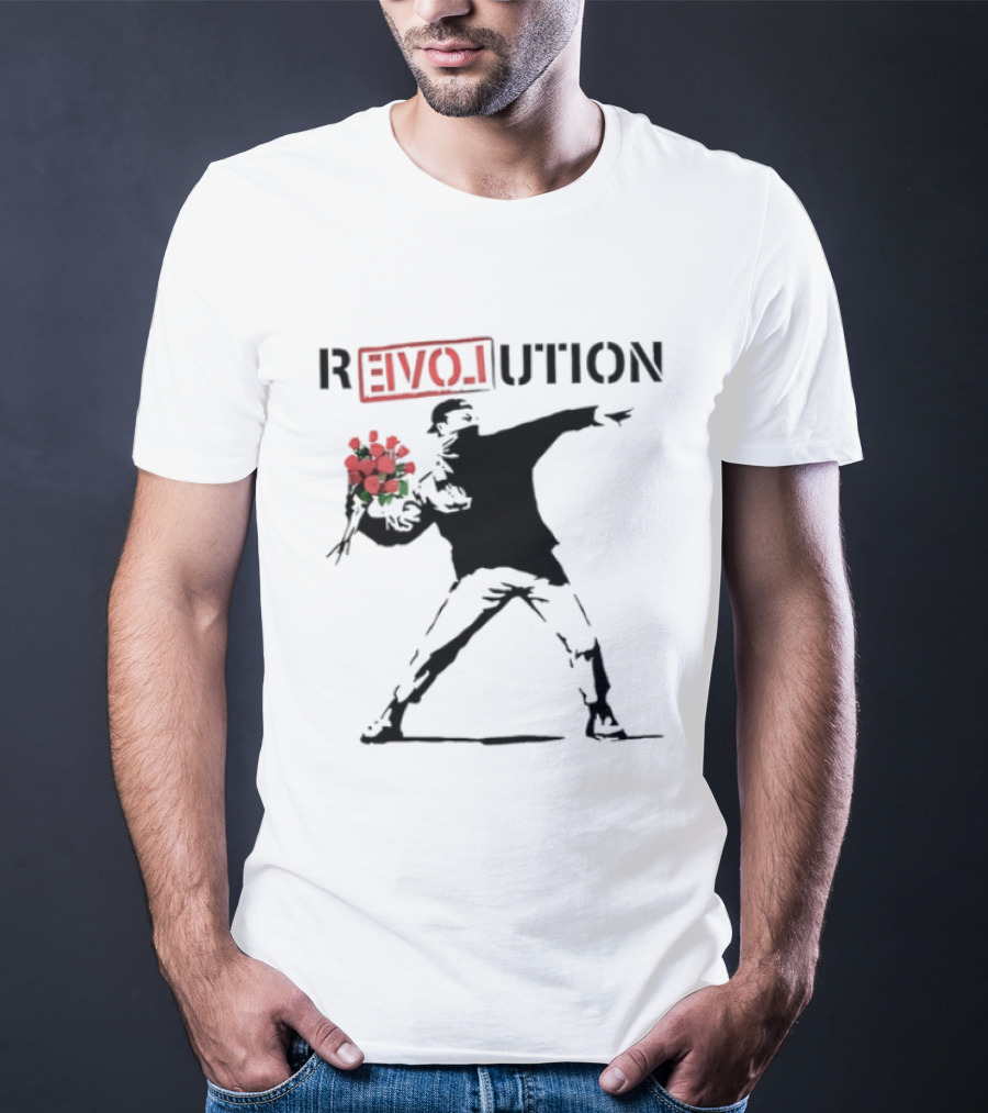 Revolution With Love Letter Throwing Roses Graffiti T-Shirt