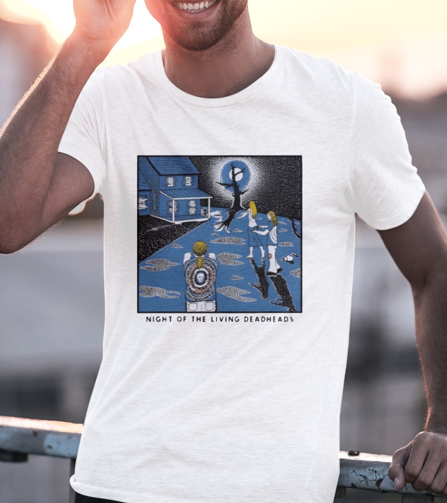 Ken Brown 90s Night Of The Living Deadheads House With Skull And Dancing Figures T-Shirt